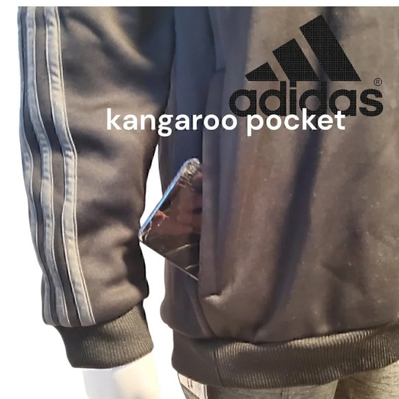 Adidas | Black Hoodie with Gray Stripes | Kangaroo pocket | NWOT - Picture 8 of 8